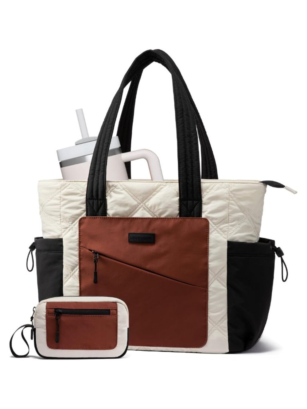 Lightweight Quilted Puffer Tote Bag with Compartments